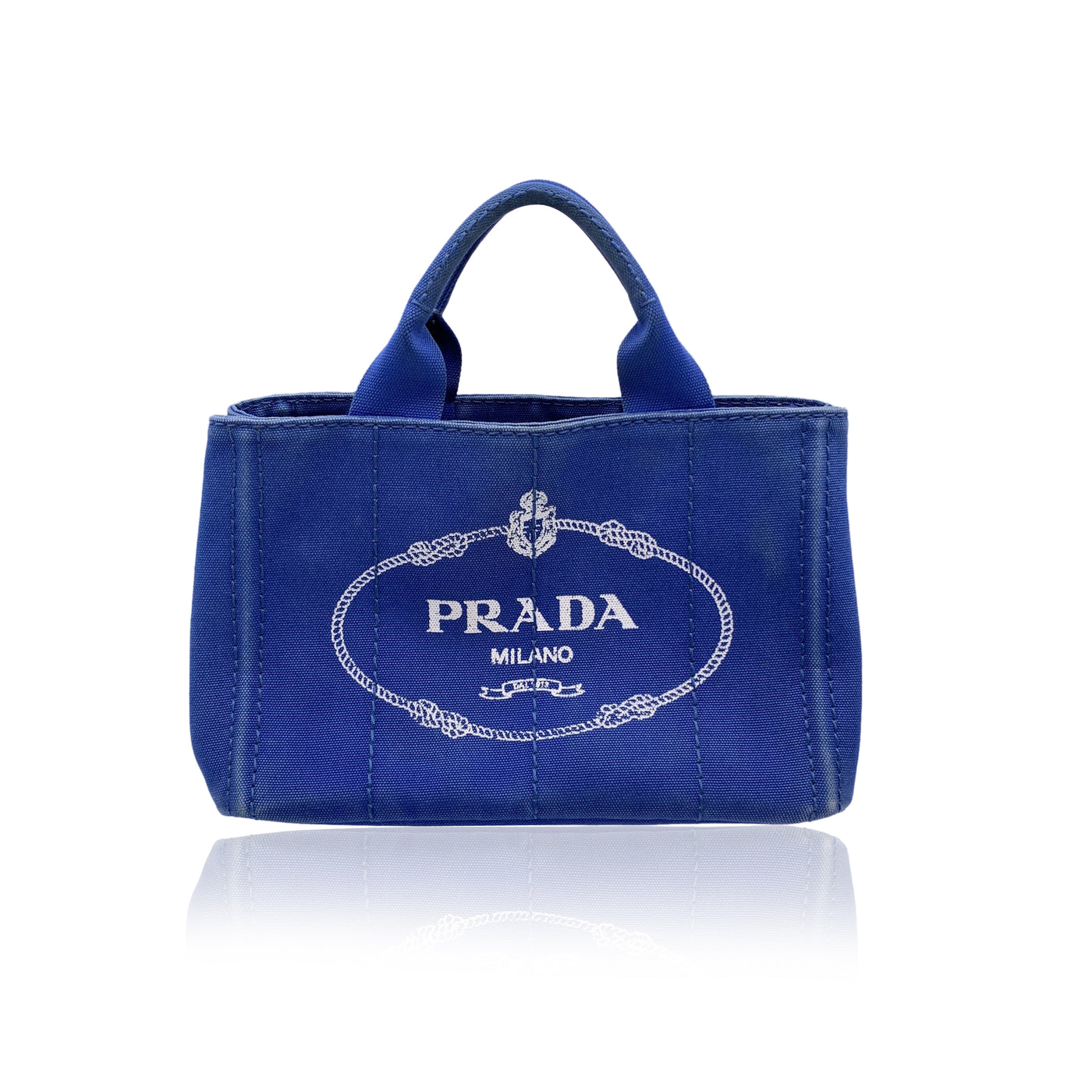 Prada Blue Canvas Canapa Logo Small Tote Bag BN2439