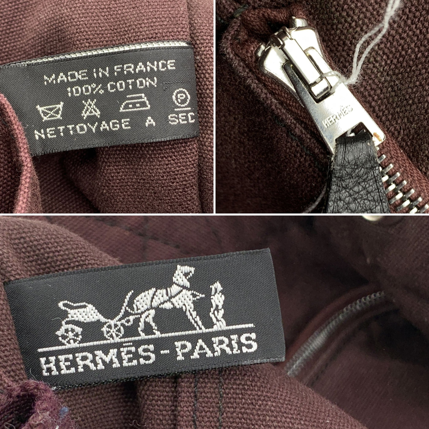 Hermes Paris Vintage Black Burgundy Canvas Fourre Tout MM Bag Tote