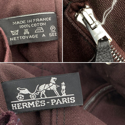 Hermes Paris Vintage Black Burgundy Canvas Fourre Tout MM Bag Tote