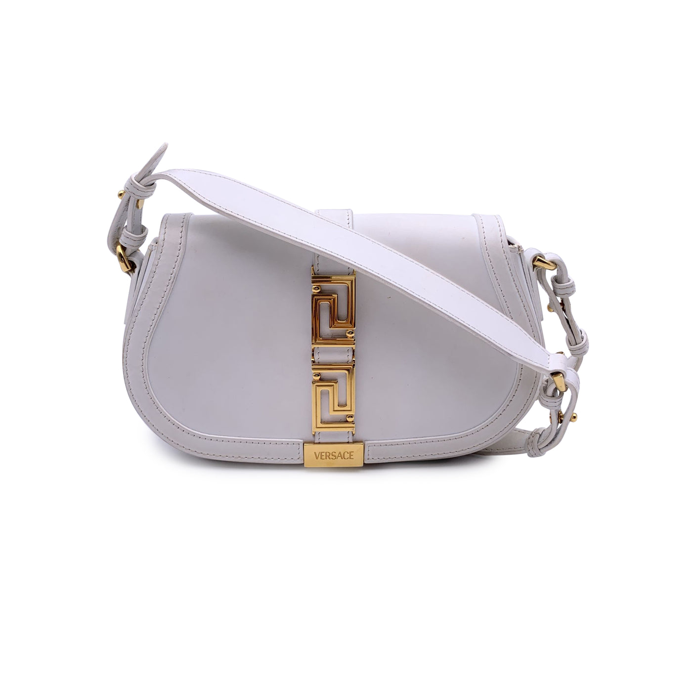 Versace White Leather Greca Goddess Shoulder Bag Handbag