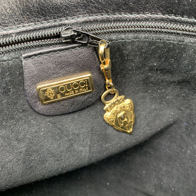 Gucci Vintage Black Leather Flap GG Logo Shoulder Bag