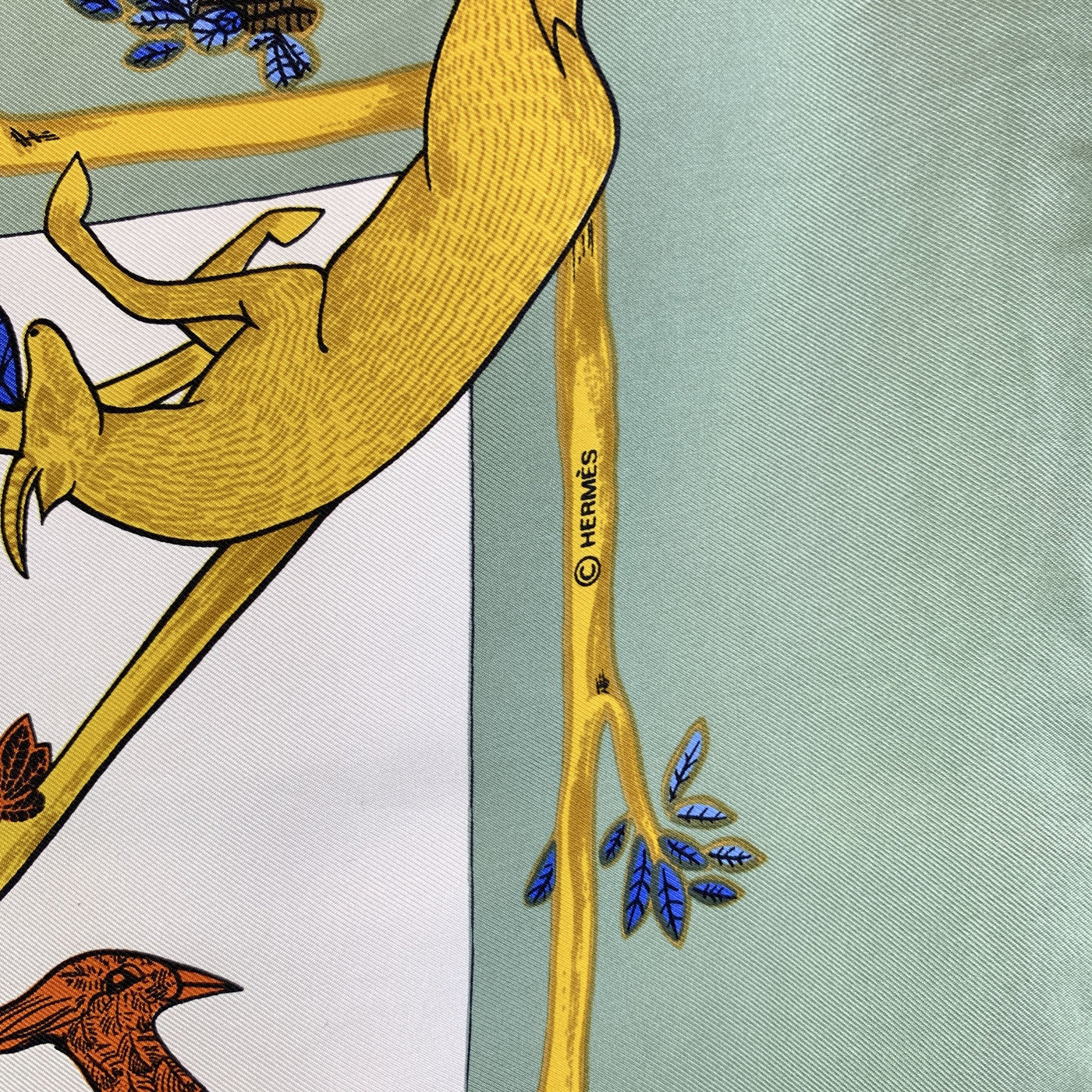 Hermes Vintage Silk Scarf Alphabet III 1990 Annie Faivre Light Green