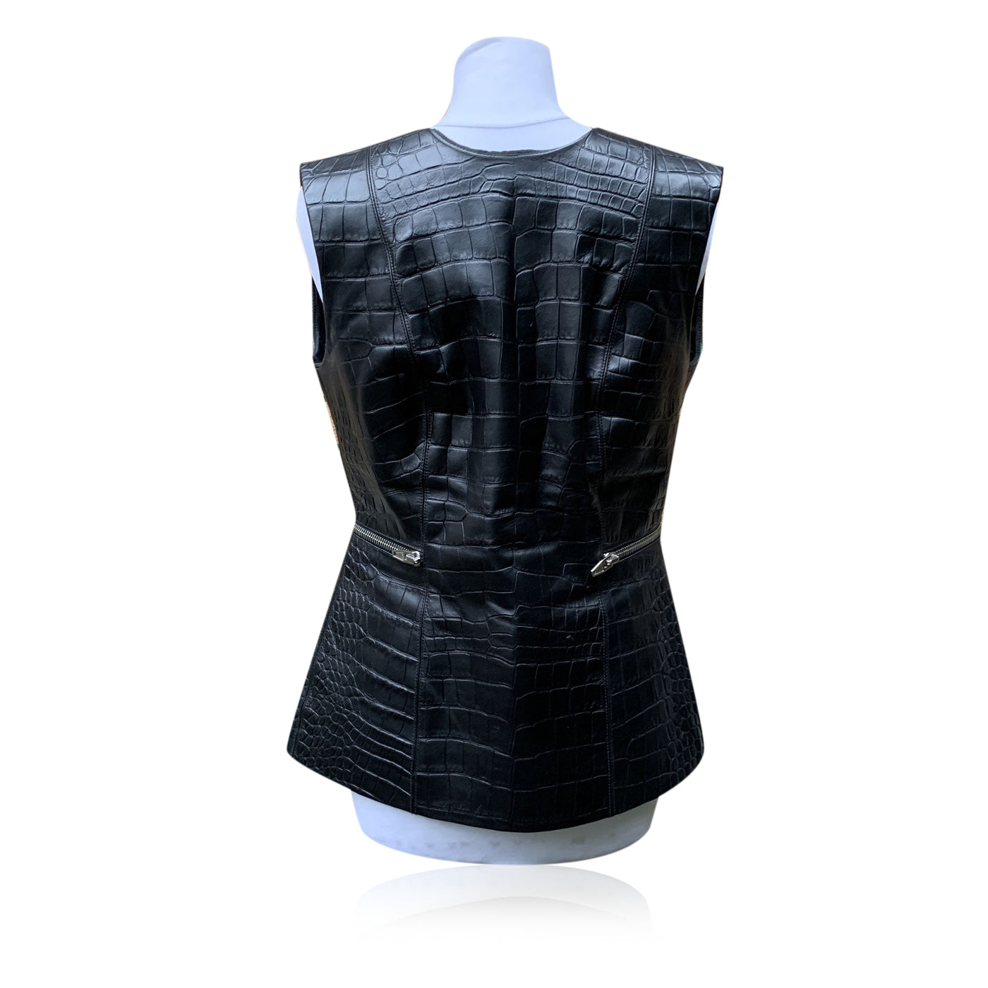 Alexander Wang Black Embossed Leather Zip Sleeveless Jacket Size 4