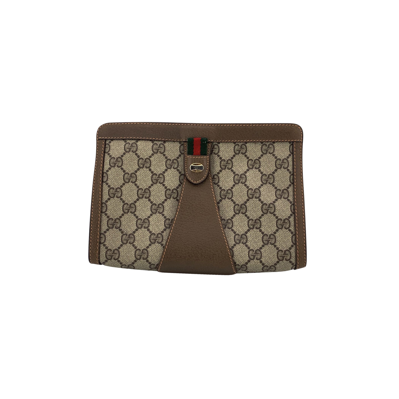 Gucci Vintage Brown Monogram Canvas Web Cosmetic Bag Clutch