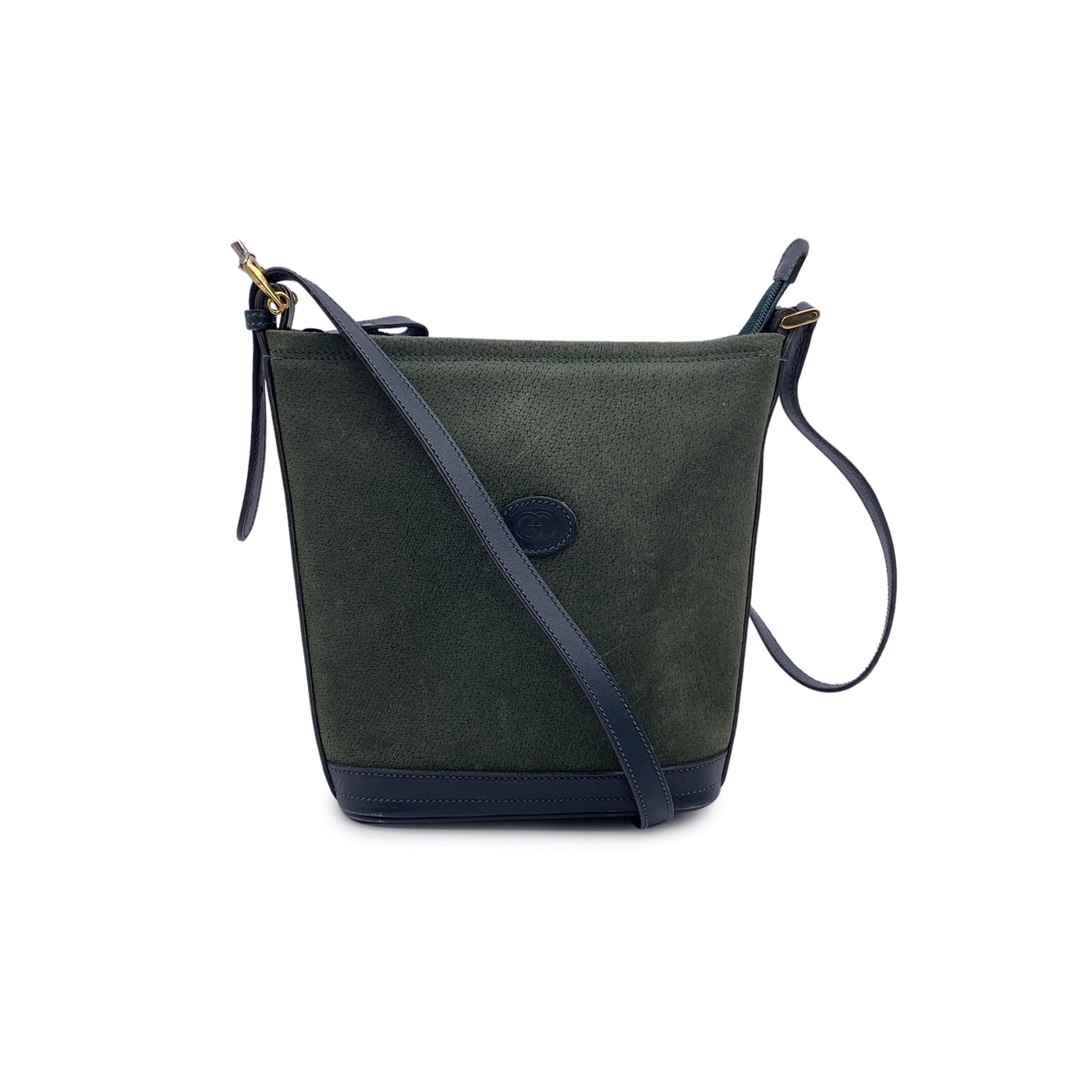 Gucci Vintage Green Suede and Leather Crossbody Shoulder Bag