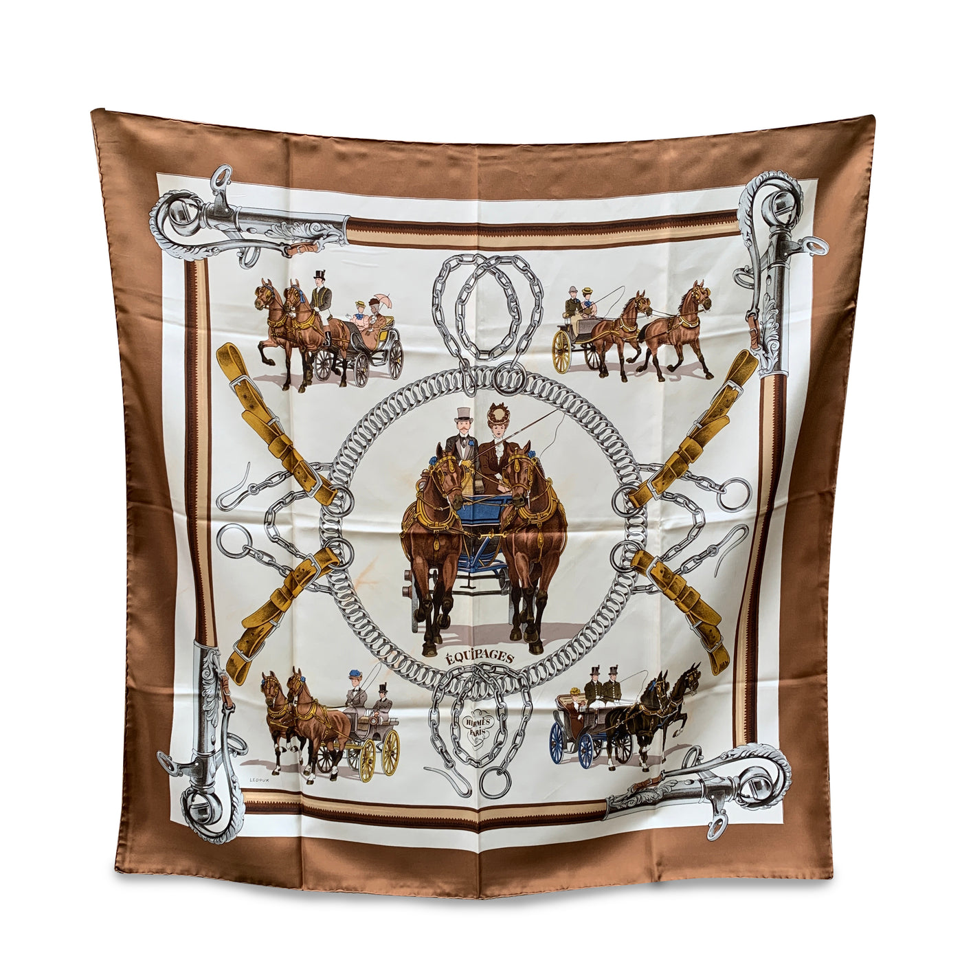 Hermes Paris Vintage Silk Scarf Equipages 1973 Philippe Ledoux