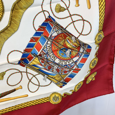 Hermes Vintage Silk Scarf Les Tambours 1989 Joachim Metz Red