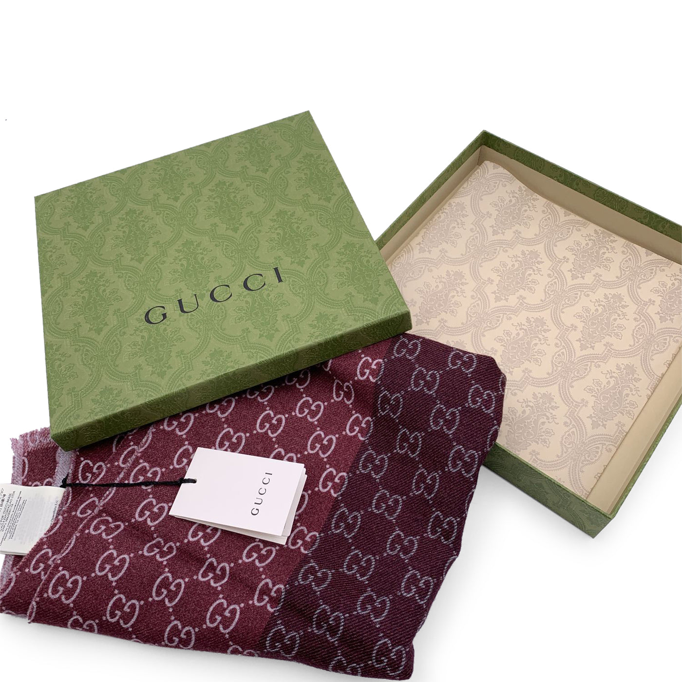 Gucci Burgundy Wool GG Guccissima Scarf Shawl Wrap