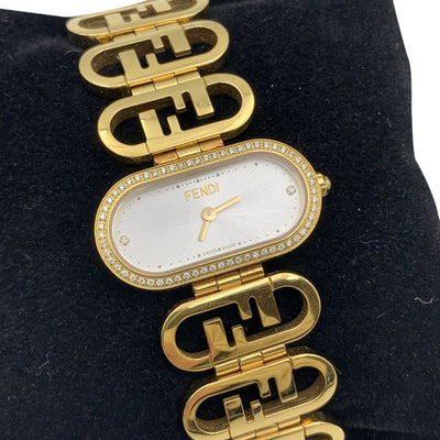 Fendi Gold Stainless Steel Diamonds O'Lock Horizontal Watch