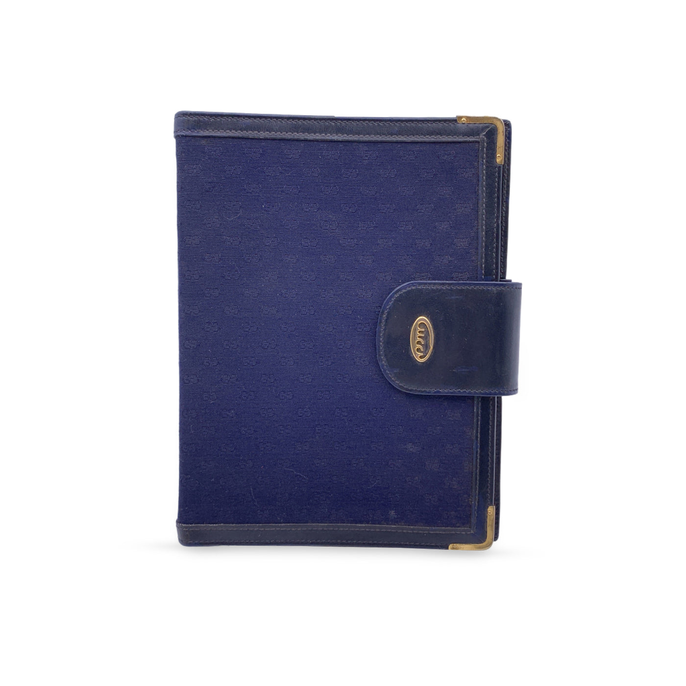 Gucci Vintage Blue Monogram Canvas 4 Ring Agenda Cover