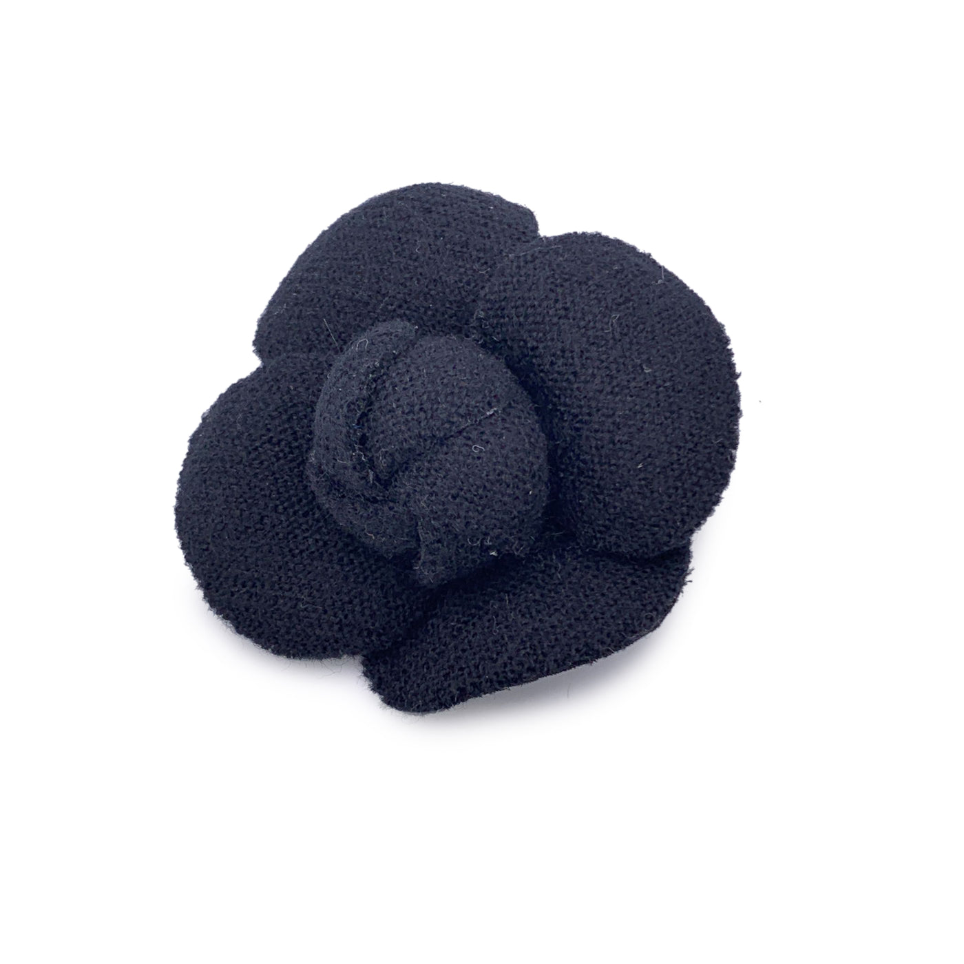 Chanel Vintage Black Tweed Flower Brooch Pin Camelia Camellia