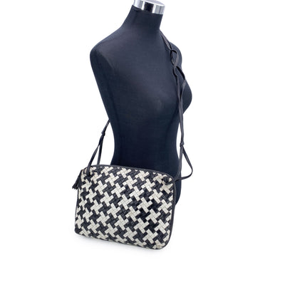 Bottega Veneta Black White Intrecciato Woven Nodini Crossbody Bag