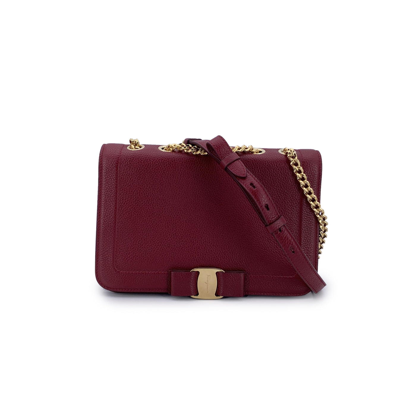 Salvatore Ferragamo Burgundy Leather Vara Bow Flap Shoulder Bag