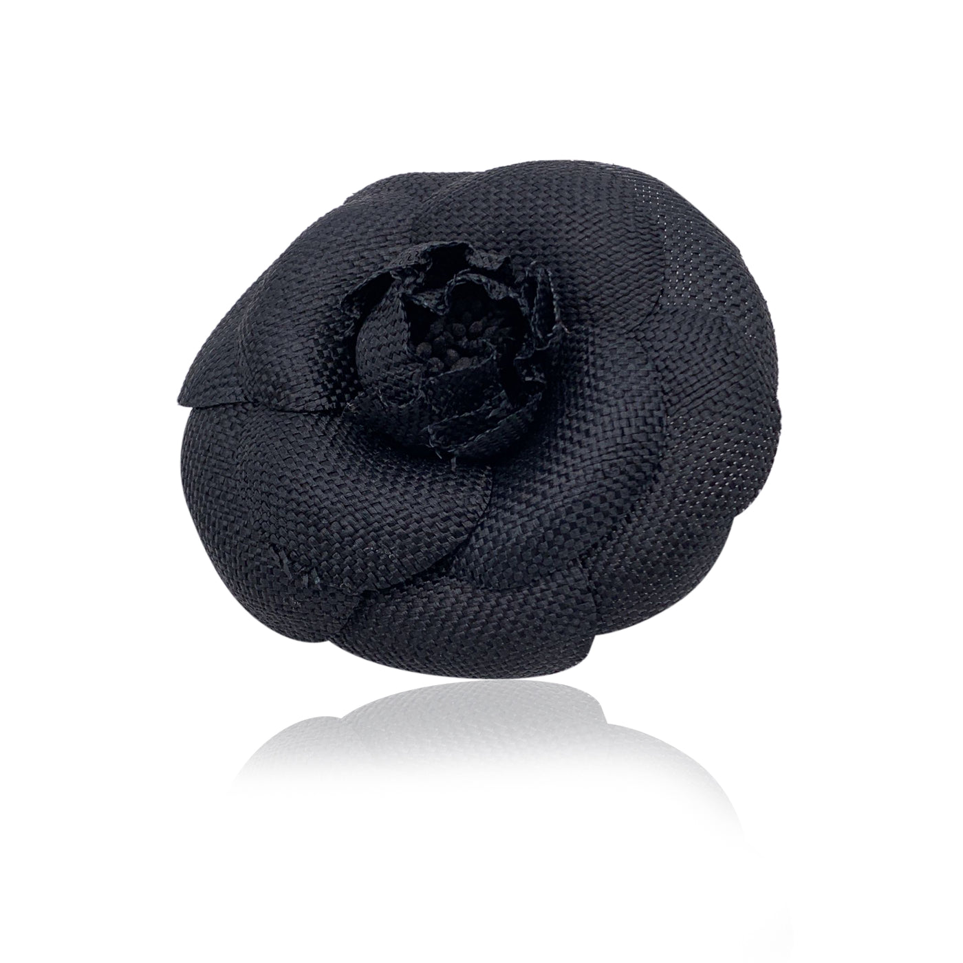 Chanel Vintage Black Tweed Look Camelia Camellia Brooch