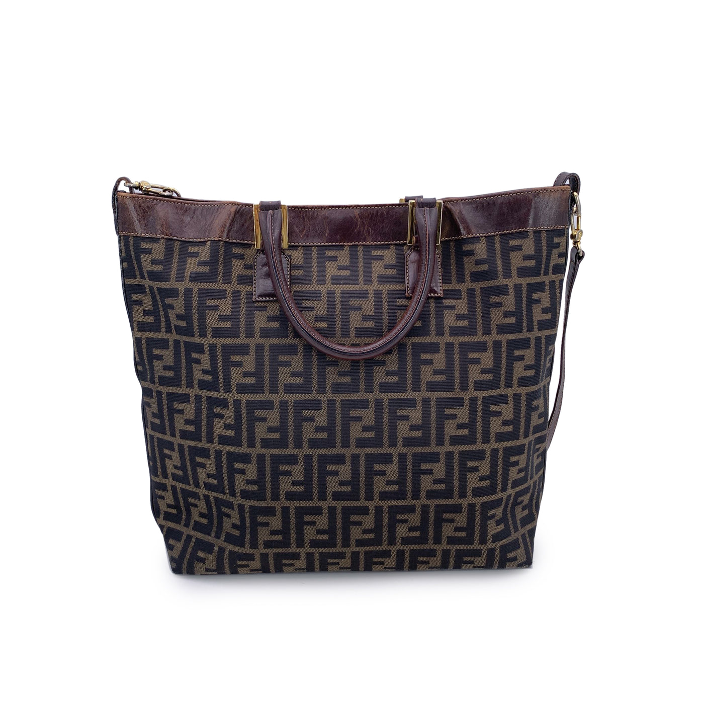 Fendi Vintage Zucca Monogram Canvas Tote Shoulder Bag with Strap