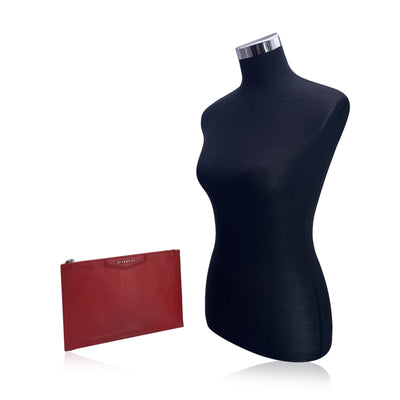 Givenchy Red Leather Antigona Zip Clutch Pouch Purse