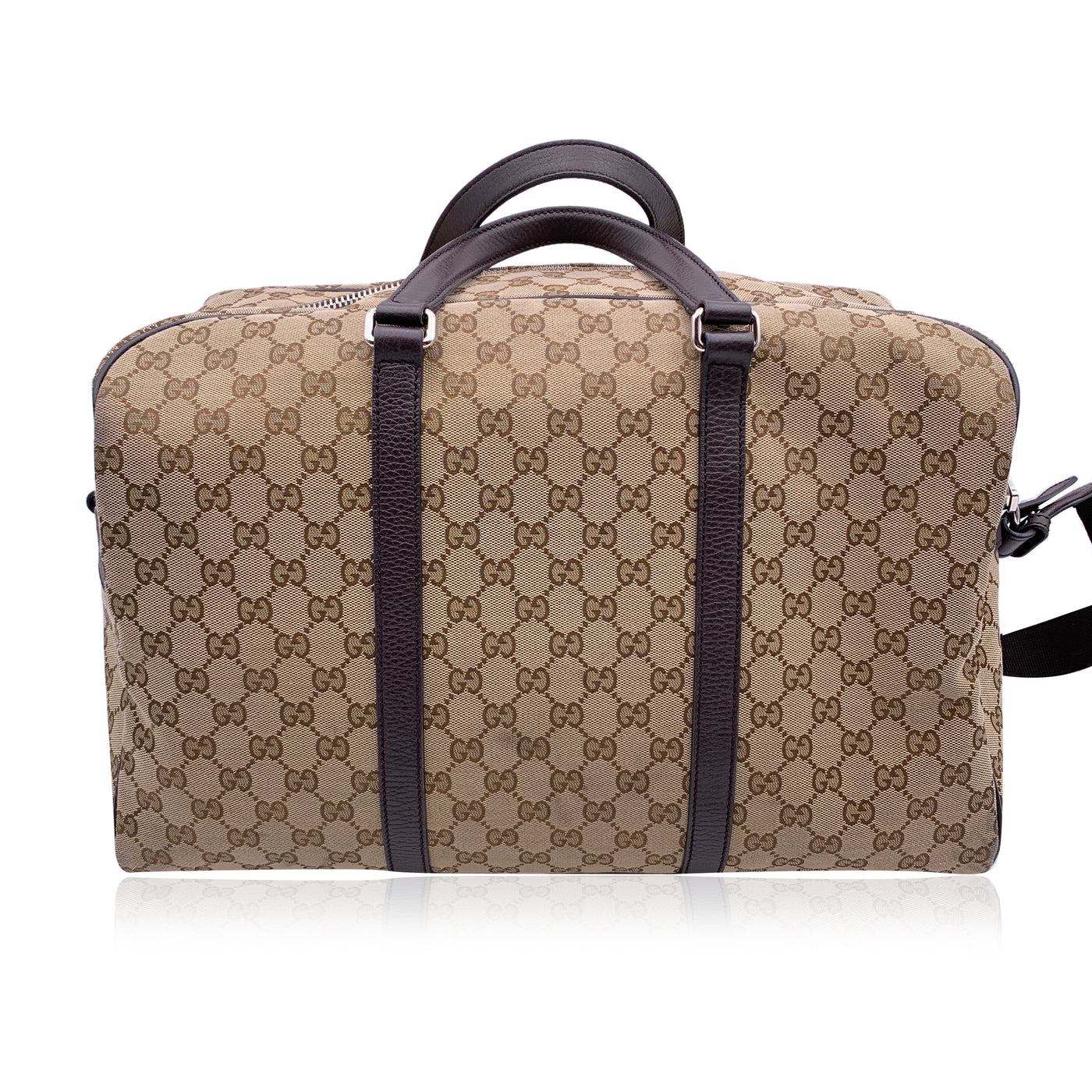 Gucci Beige Monogram Canvas Duffle Weekender Travel Bag with Strap