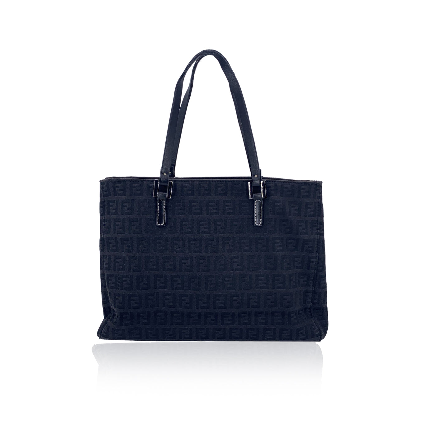 Fendi Black Monogram Zucchino Canvas Small Tote Handbag