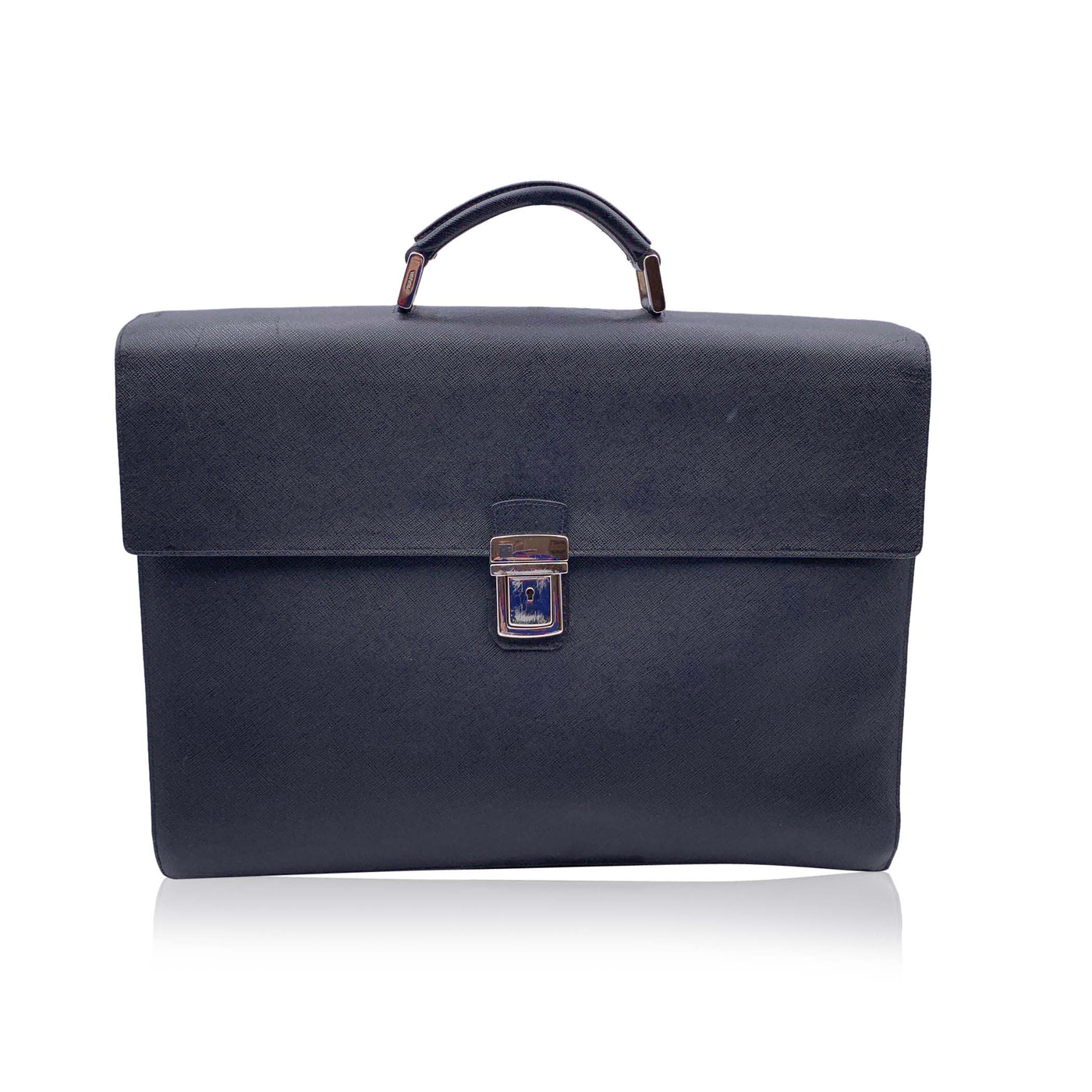 Prada Black Saffiano Leather 3 Gussets Briefcase Work Bag