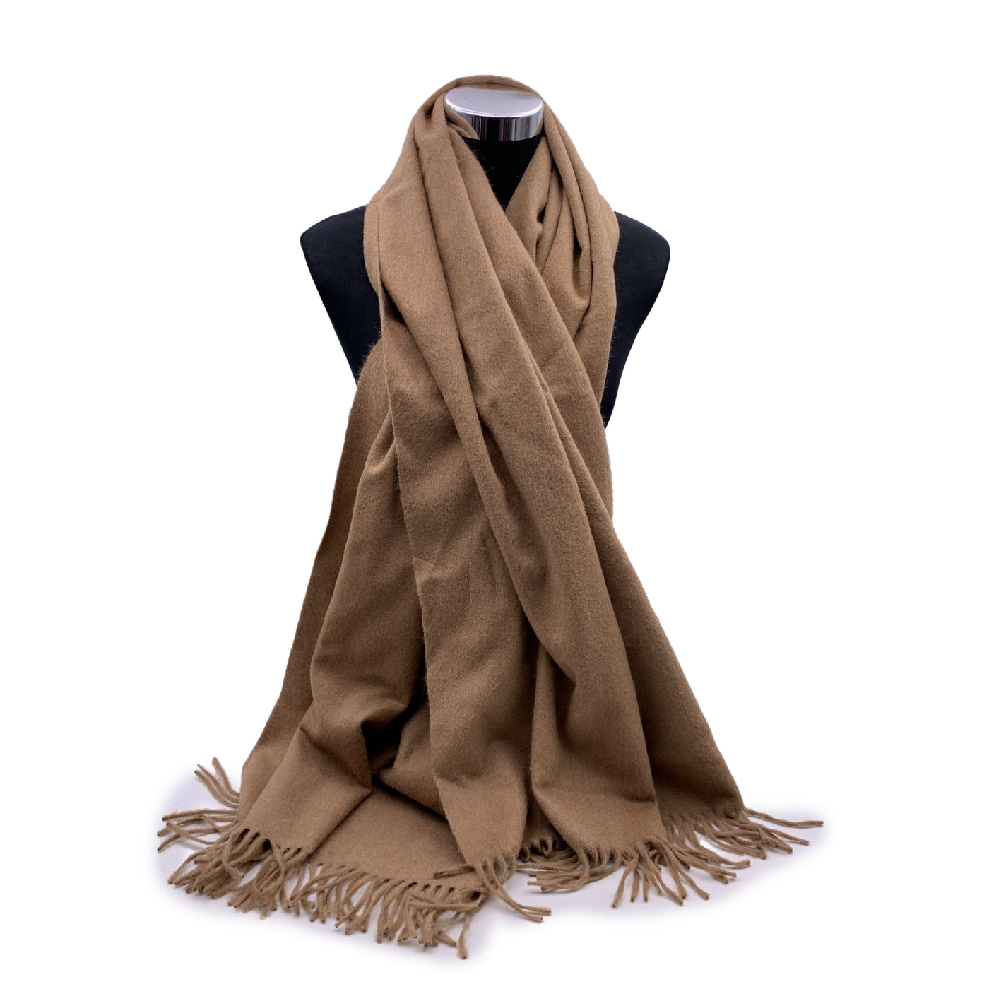 Max Mara Tan Beige Wool Stole Wrap Large Scarf Stole