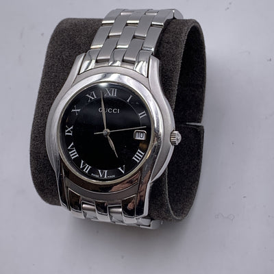 Gucci Stainless Steel Mod 5500 M Watch Date Indicator Black