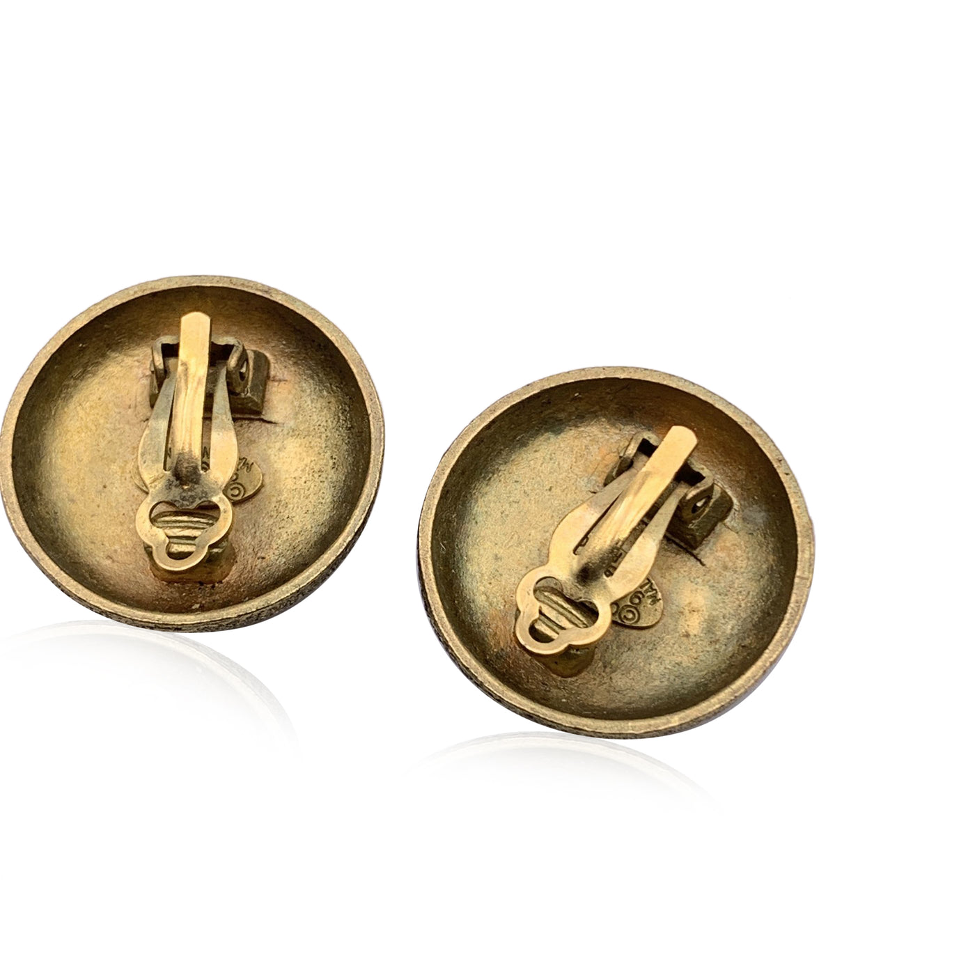 Chanel Vintage Gold Metal Round Embossed CC Logo Clip On Earrings