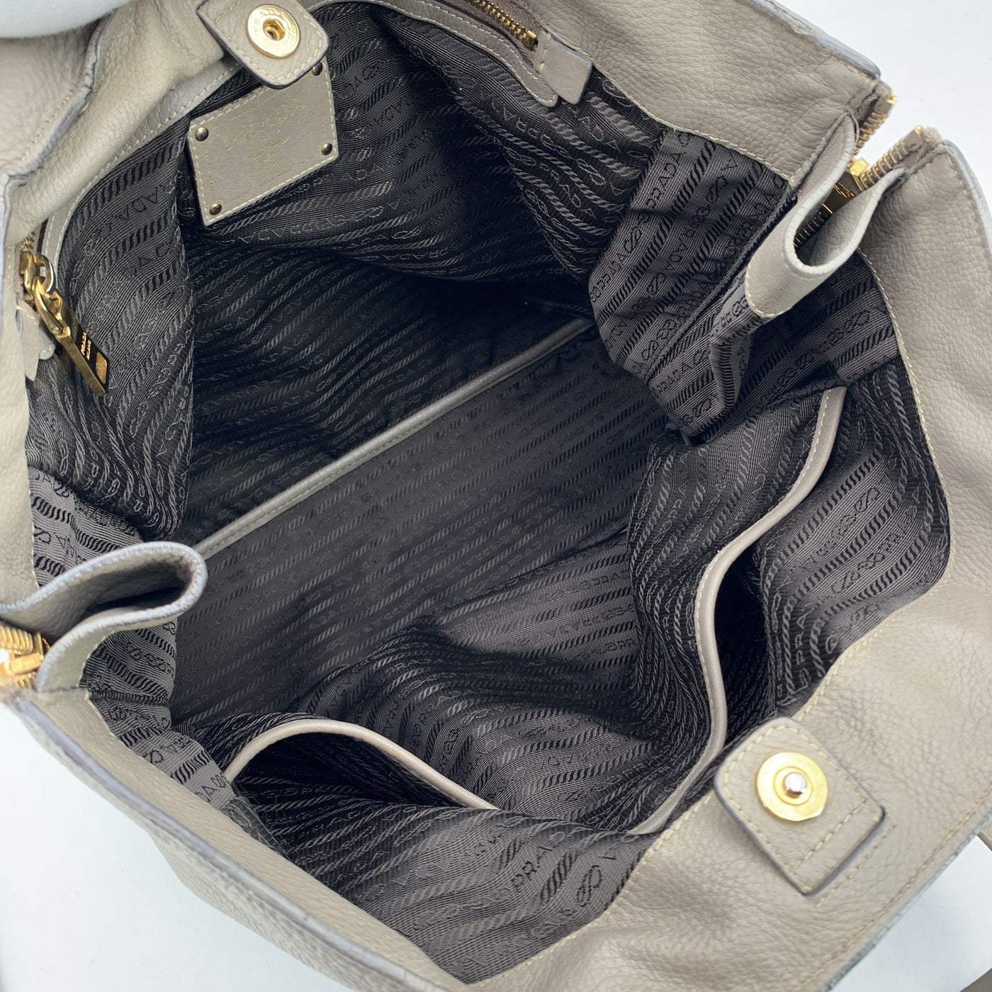 Prada Grey Taupe Leather Tote Satchel Shopping Bag