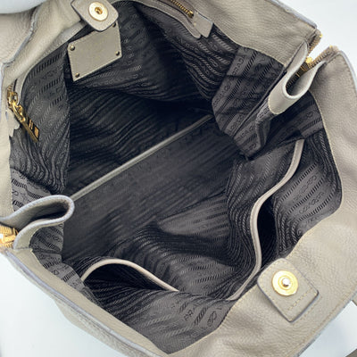 Prada Grey Taupe Leather Tote Satchel Shopping Bag
