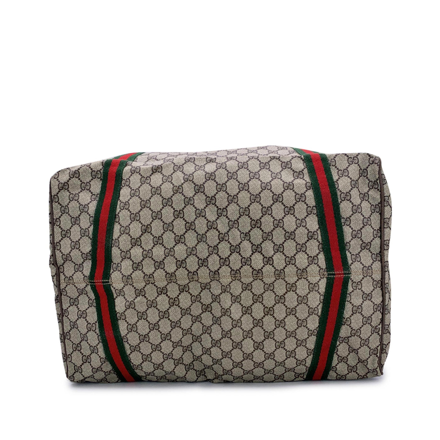 Gucci Vintage Beige Monogram Canvas Web Duffle Travel Bag