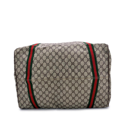 Gucci Vintage Beige Monogram Canvas Web Duffle Travel Bag