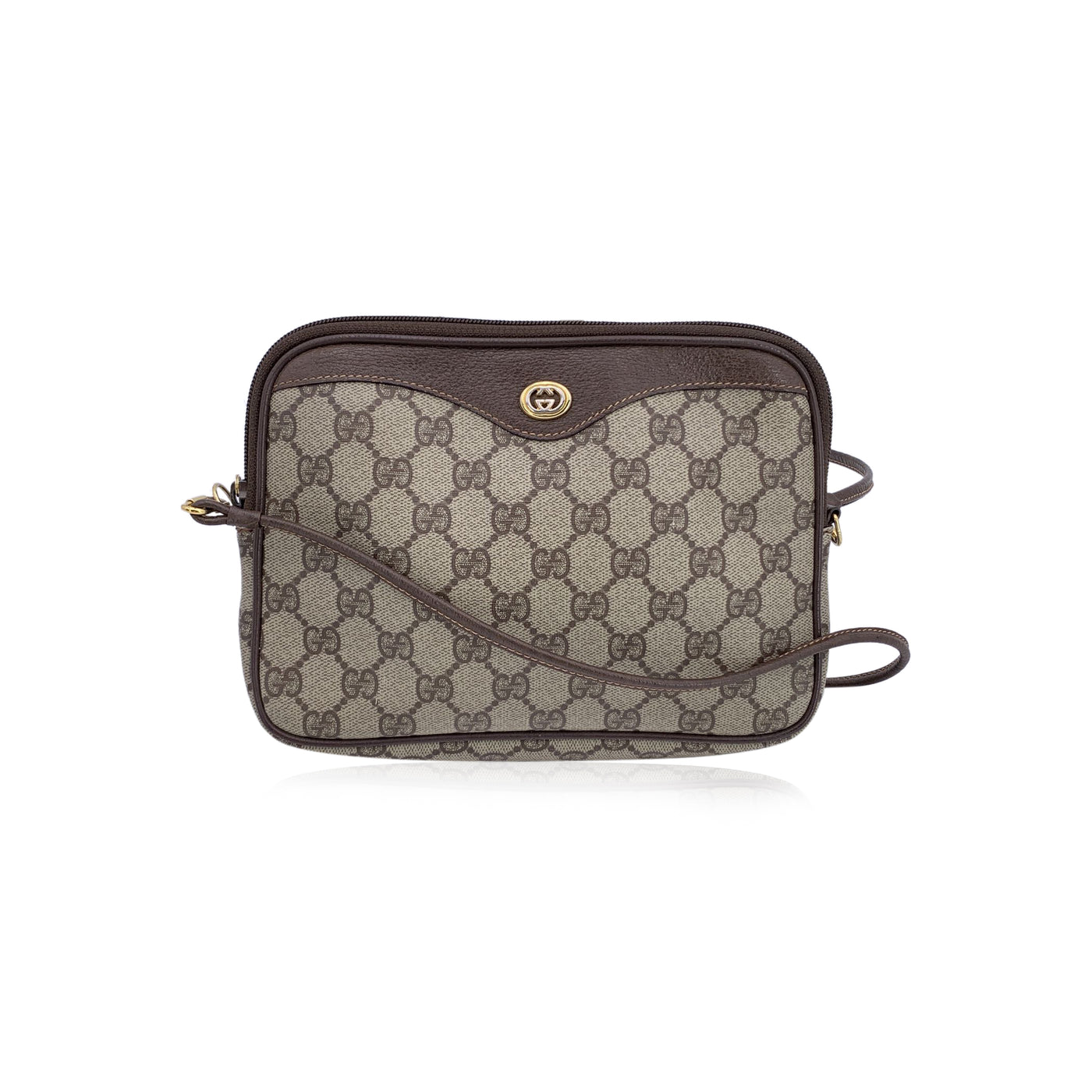 Gucci Vintage Beige GG Monogram Canvas Messenger Crossbody Bag