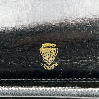 Gucci Vintage Black Leather Box Shoulder Bag with Lapis Closure