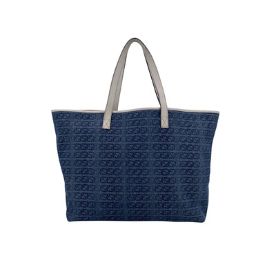 Gucci Blue Logo Denim and Leather Tote Bag Shopper White
