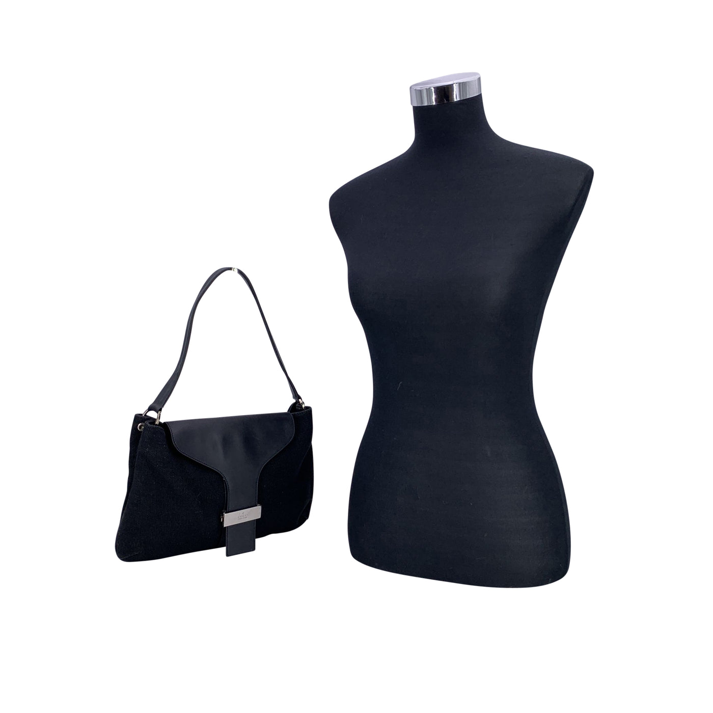 Gucci Black Canvas and Leather Flap Shoulder Bag