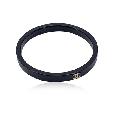 Chanel Vintage Black Resin CC Logo Cuff Bangle Bracelet