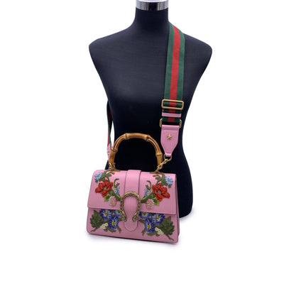 Gucci Pink Leather Dionysus Bamboo Patches Medium Top Handle Bag