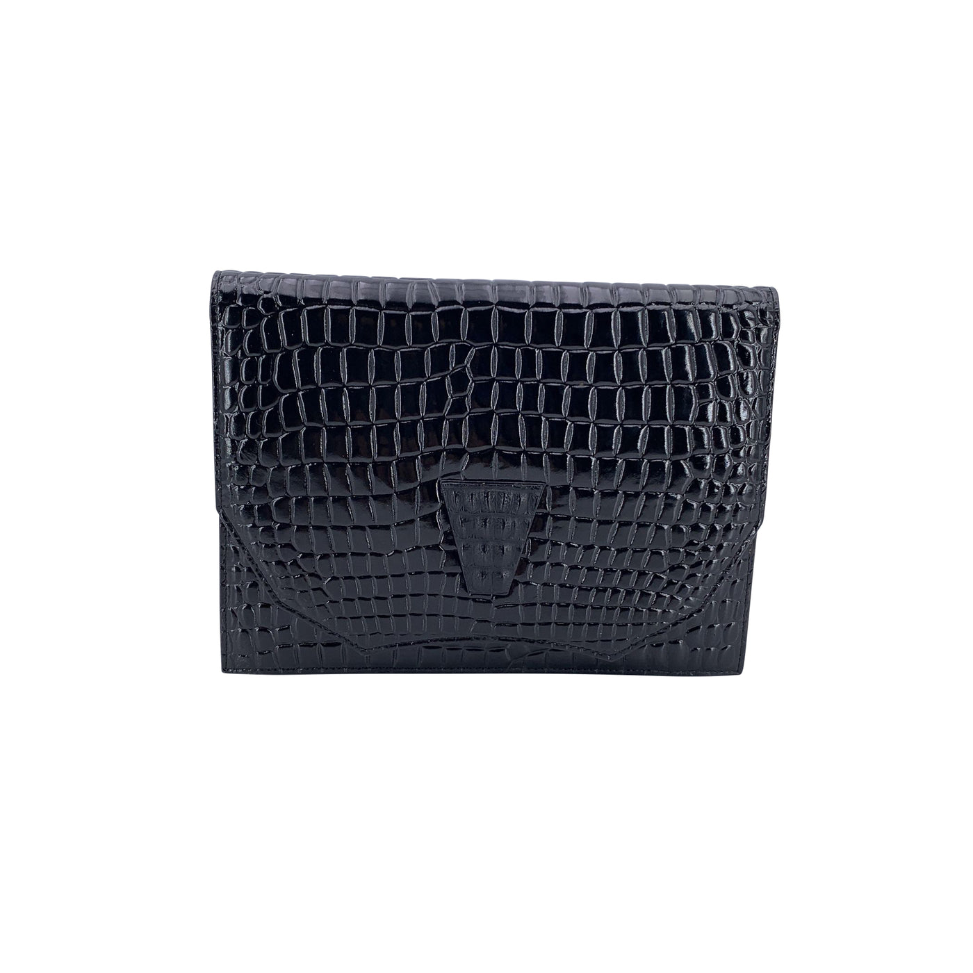 Yves Saint Laurent Vintage Black Embossed Patent Leather Clutch Bag