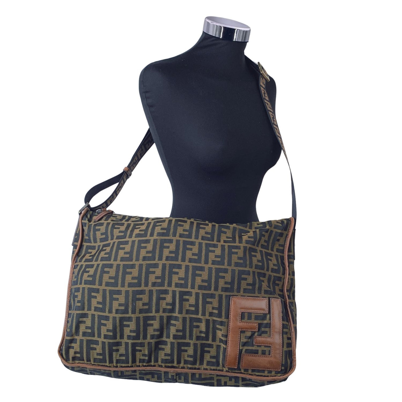 Fendi Zucca Monogram Canvas Large Messenger Crossbody Bag