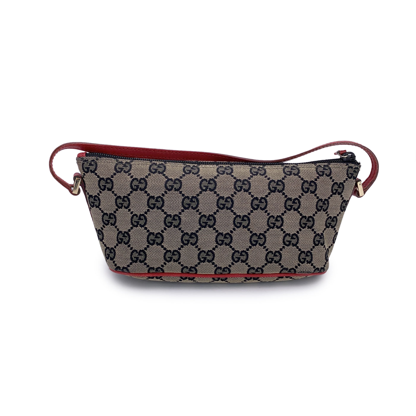 Gucci Beige Red Black Monogram Pochette Boat Shoulder Bag Handbag