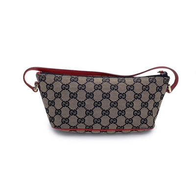 Gucci Beige Red Black Monogram Pochette Boat Shoulder Bag Handbag