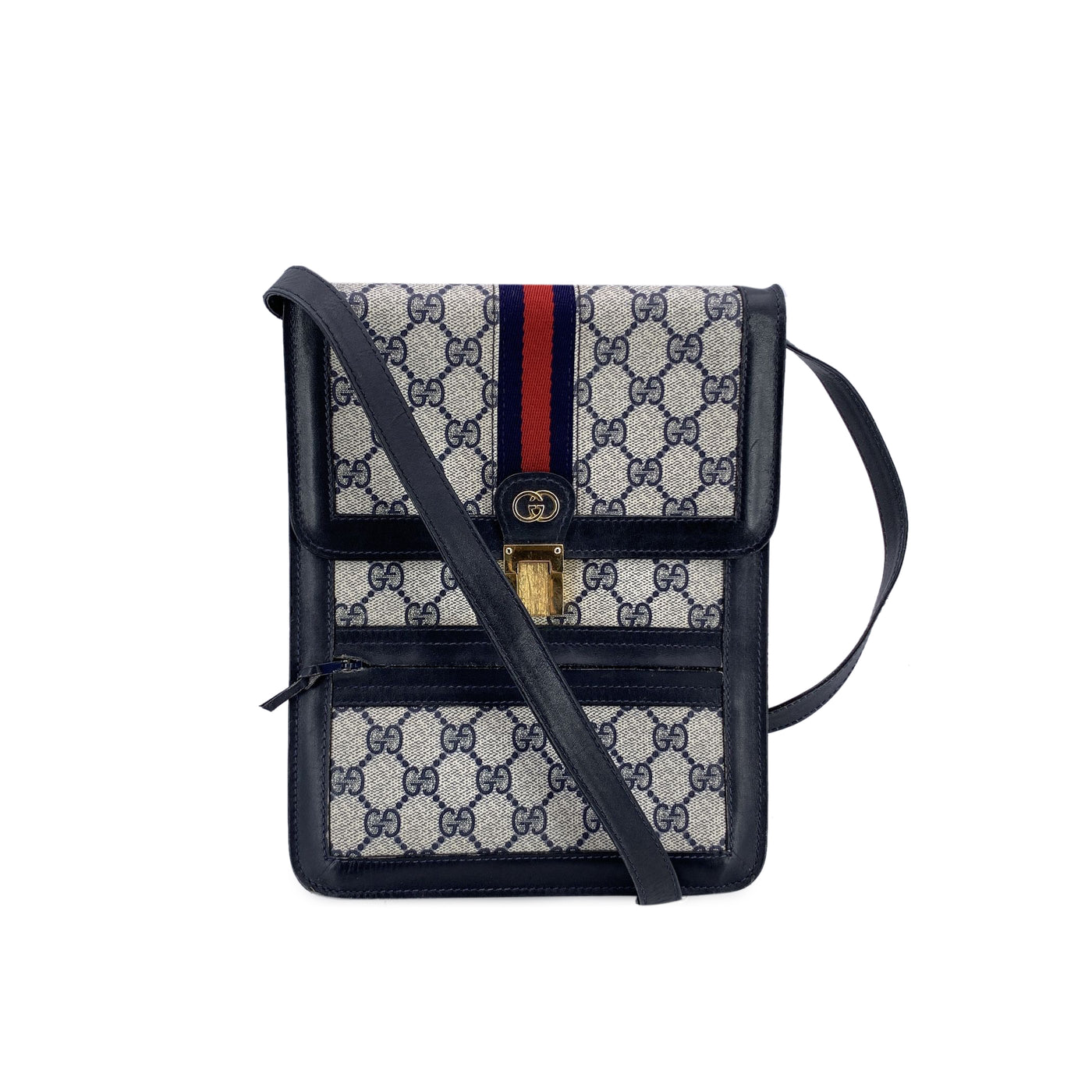 Gucci Vintage Blue Monogram Ophidia Stripes Vertical Crossbody Bag