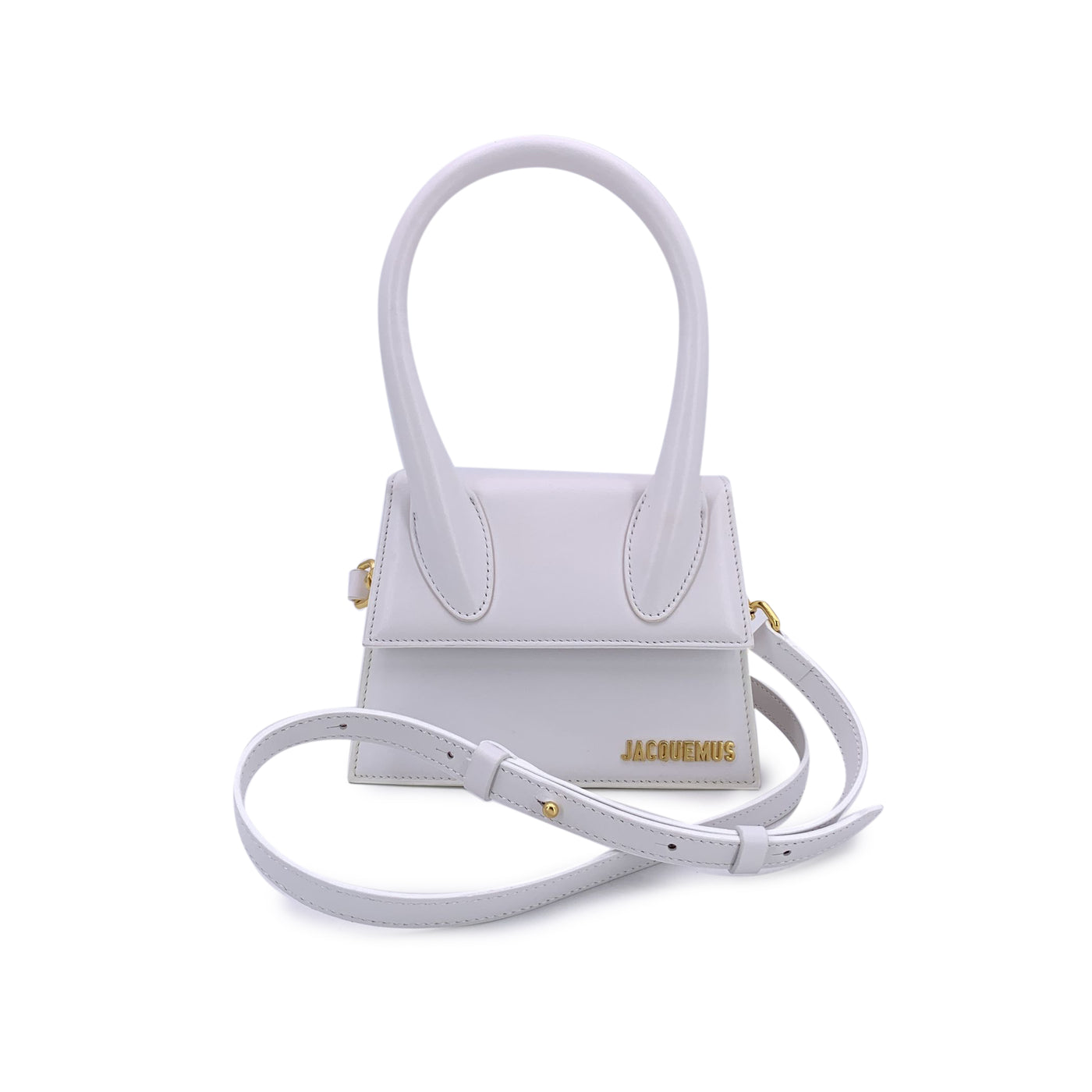 Jacquemus White Leather Le Chiquito Small Structured Bag with Strap
