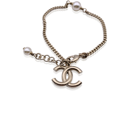 Chanel Light Gold Metal Black Red Enamel CC Logo Chain Bracelet