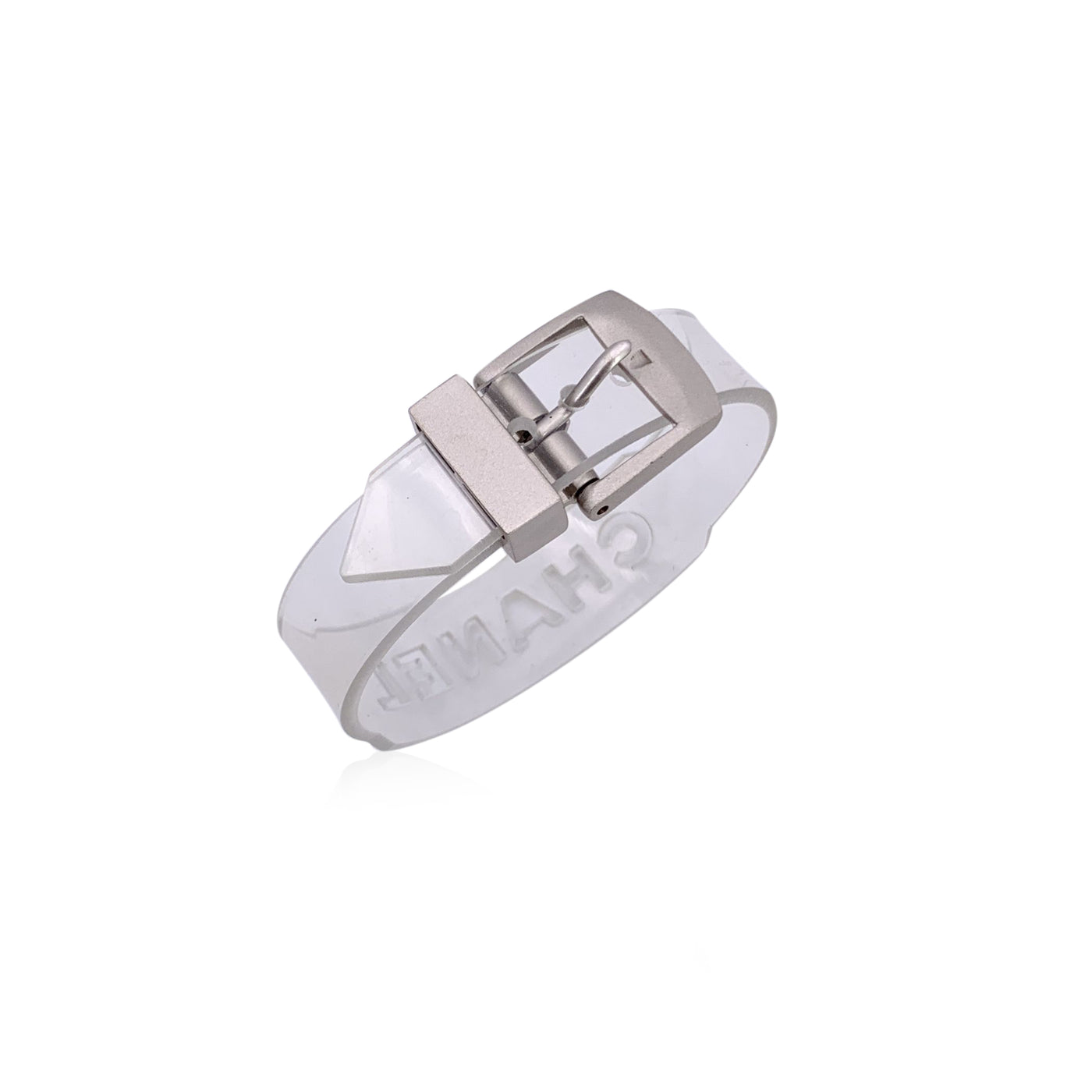 Chanel Vintage Clear Transparent Rubber Logo Belt Bracelet