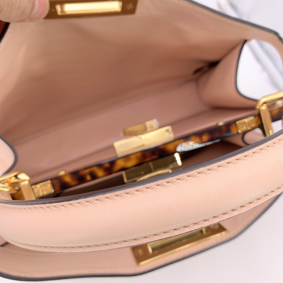 Fendi Pink Leather Peekaboo ISeeU Medium Top Handle Satchel Bag