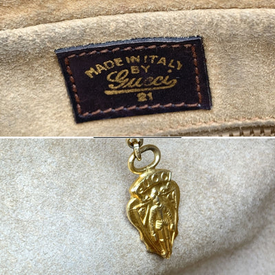 Gucci Vintage Brown Monogram Suede Web Shoulder Bag