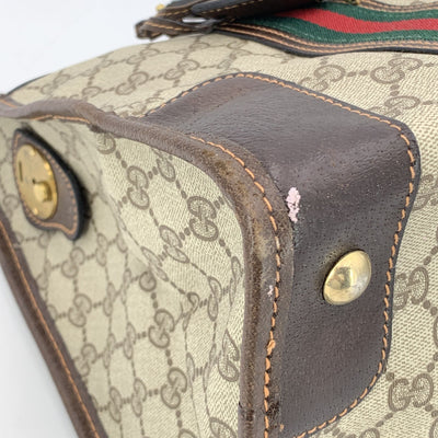 Gucci Vintage Brown Monogram Canvas Satchel Bag with Stripes