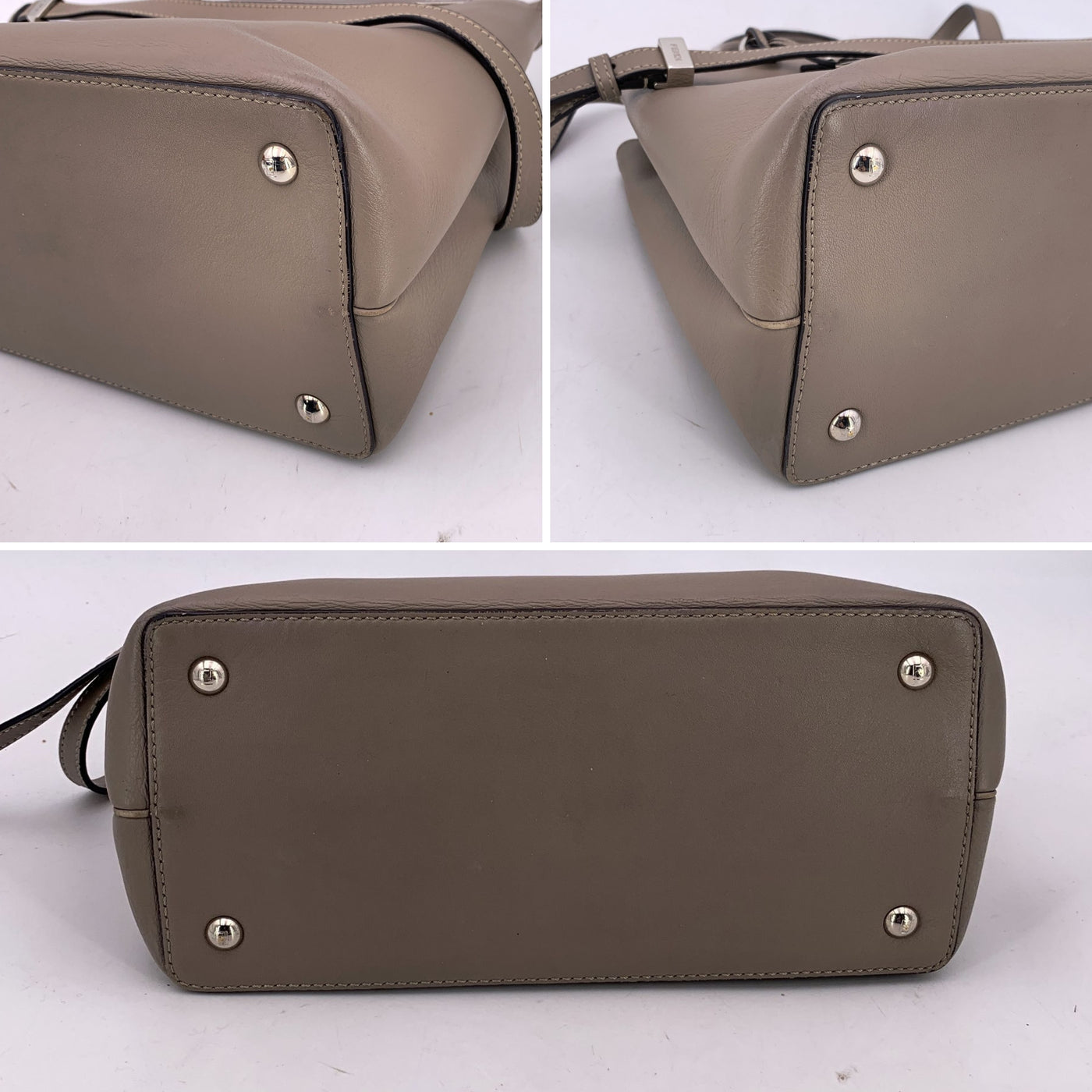 Fendi Grey Leather Petite 2 Jours Tote Handbag with Shoulder Strap