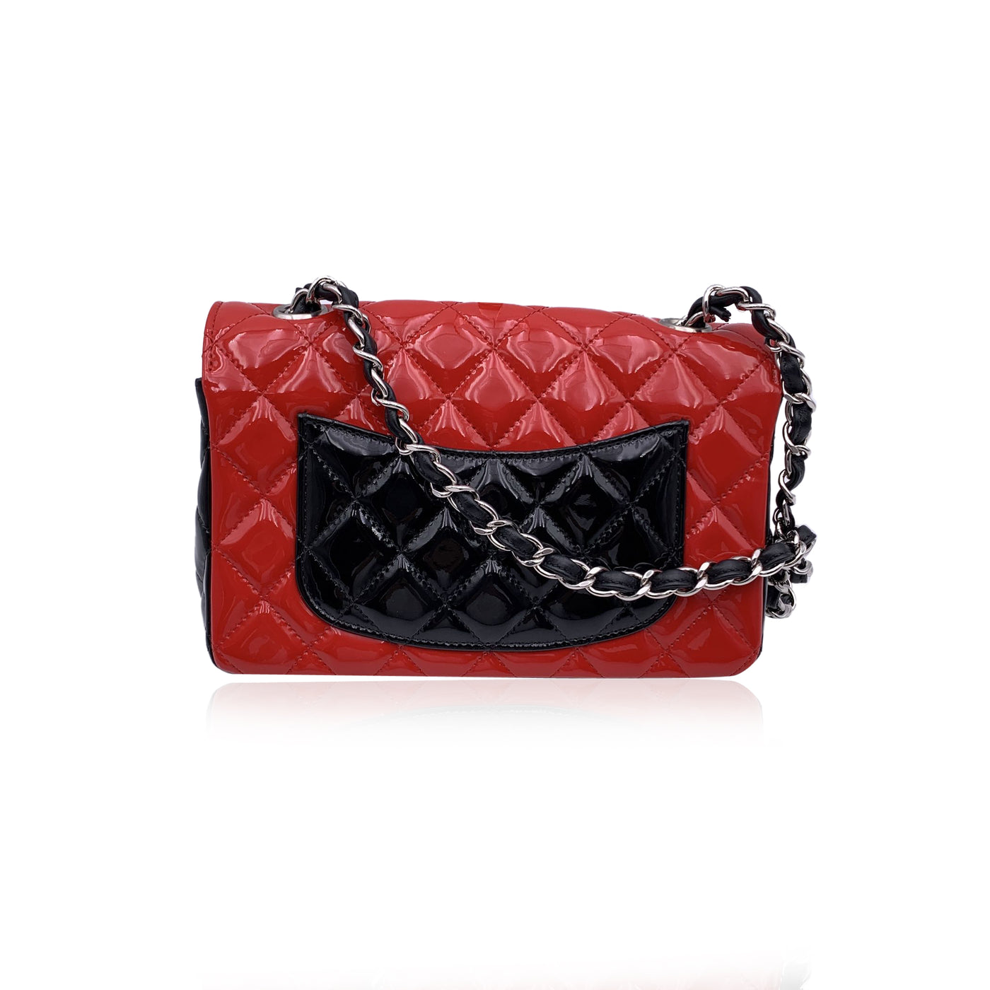 Chanel Red Black Quilted Patent Leather Mini Classic Shoulder Bag