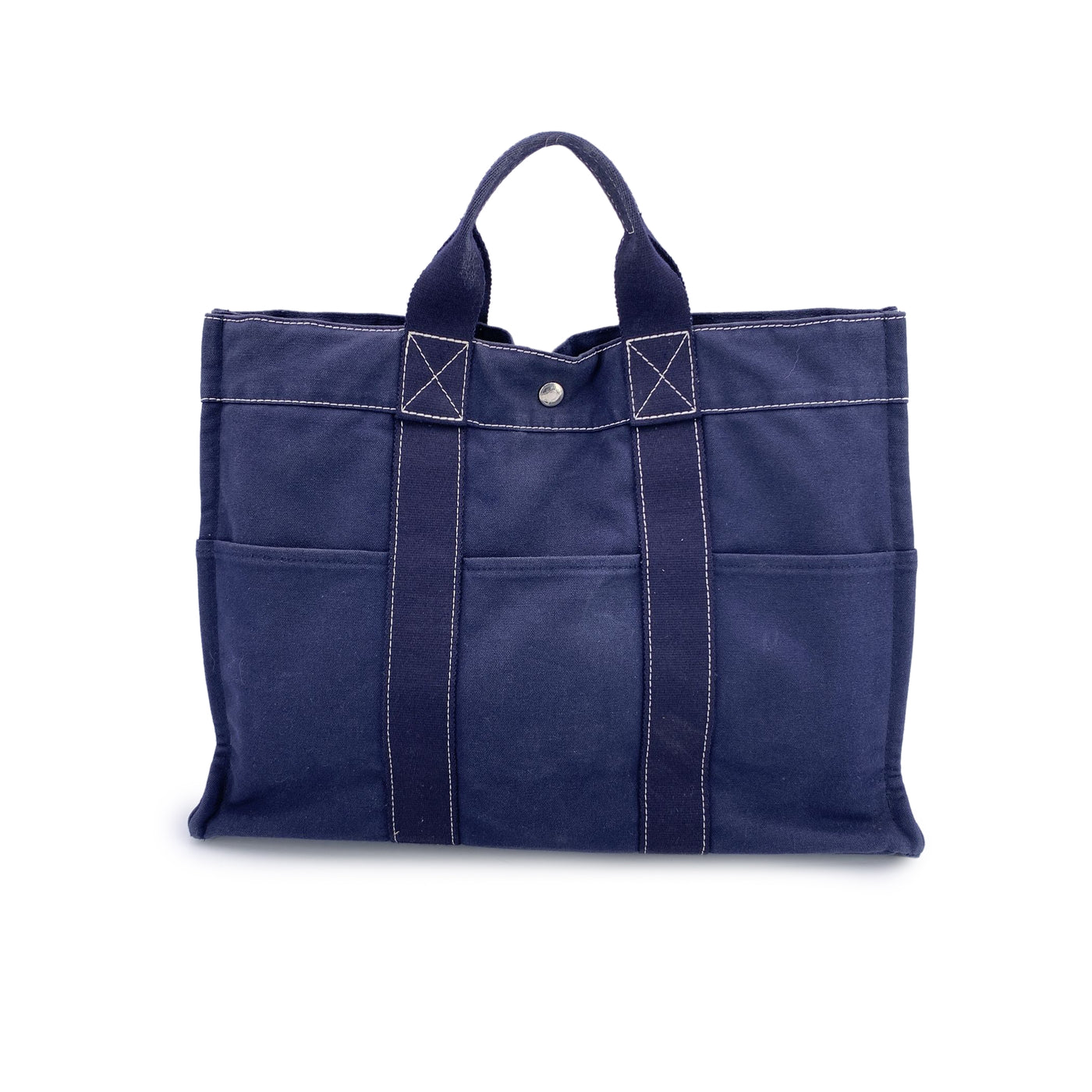 Hermes Paris Vintage Blue Canvas Cotton Fourre Tout MM Bag Tote